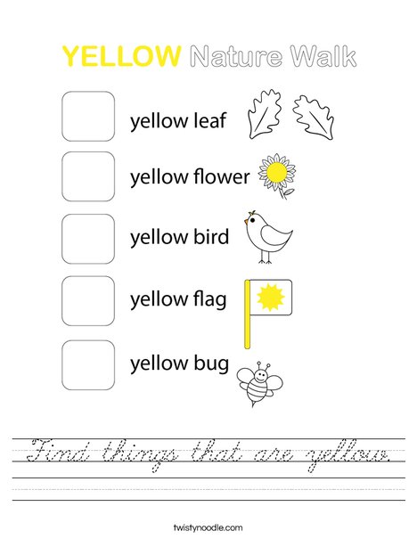 Find things that are yellow. Worksheet