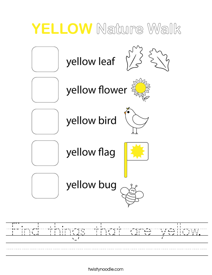 Find things that are yellow. Worksheet