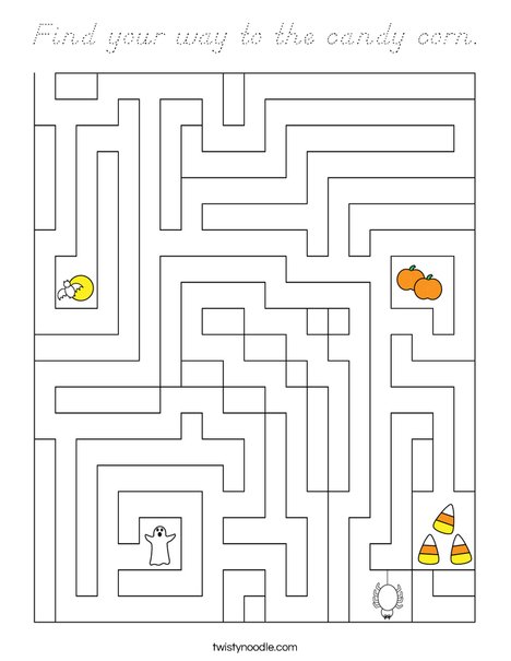 Find your way to the candy corn. Coloring Page