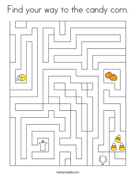Find your way to the candy corn. Coloring Page