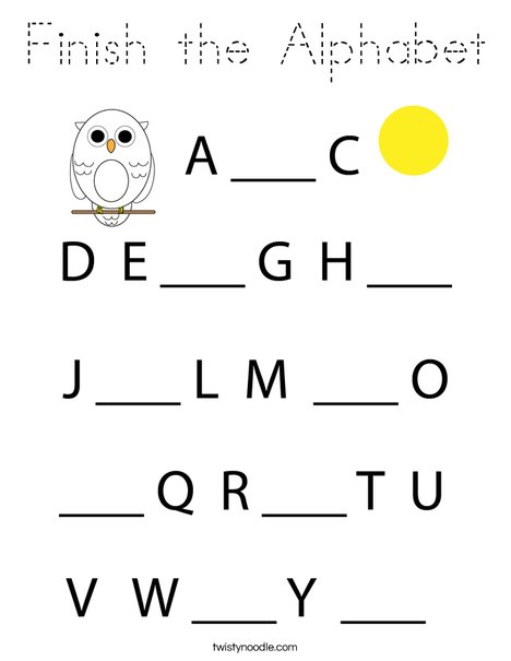 Finish the Alphabet. Coloring Page