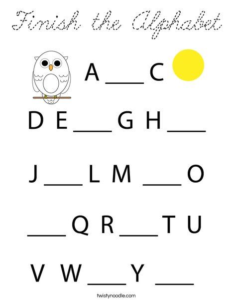 Finish the Alphabet. Coloring Page