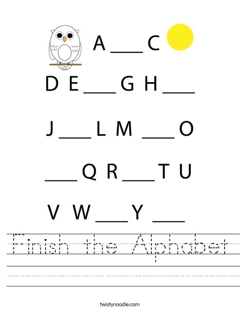 Finish the Alphabet Worksheet Twisty Noodle Finish the Alphabet Worksheet Twisty Noodle