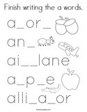 Finish writing the a words Coloring Page