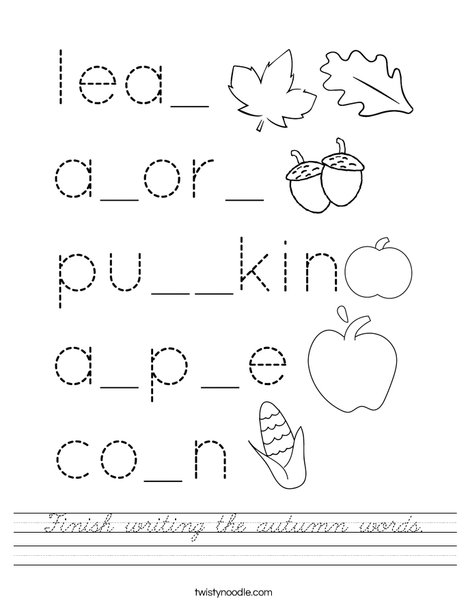 Finish writing the autumn words. Worksheet