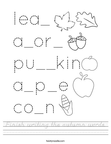 Finish writing the autumn words. Worksheet