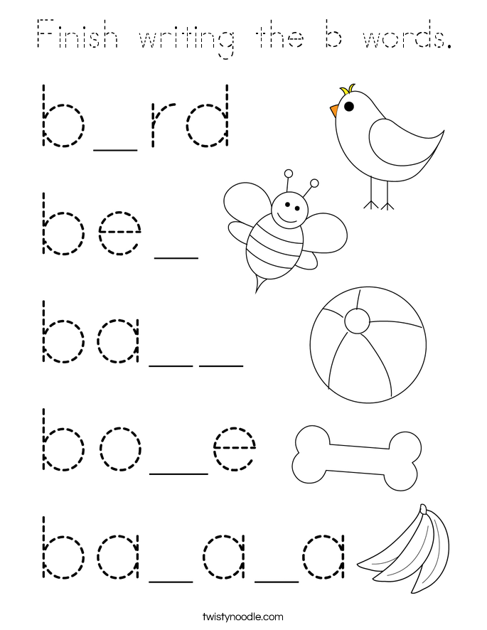 Finish writing the b words. Coloring Page