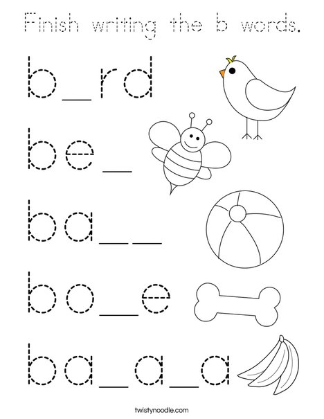 Finish writing the b words. Coloring Page