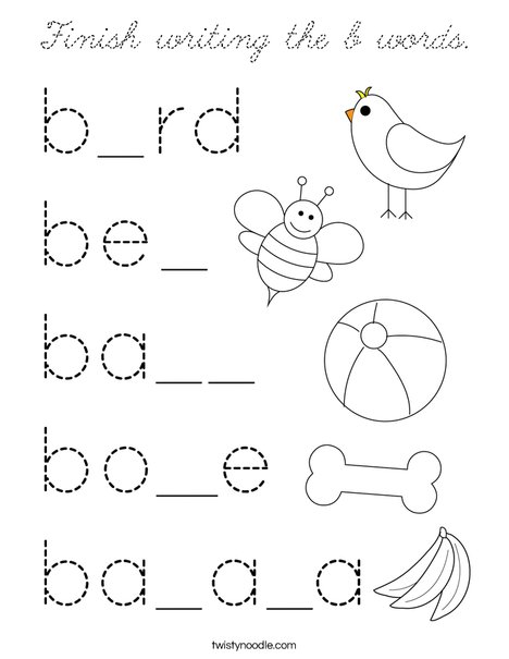 Finish writing the b words. Coloring Page