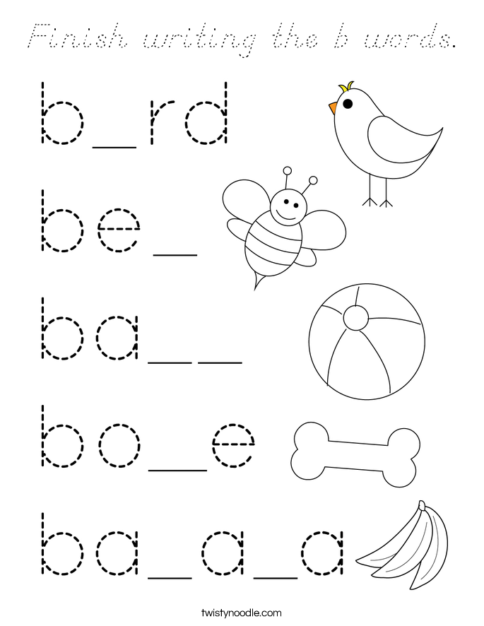 Finish writing the b words. Coloring Page