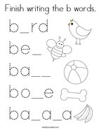 Finish writing the b words Coloring Page