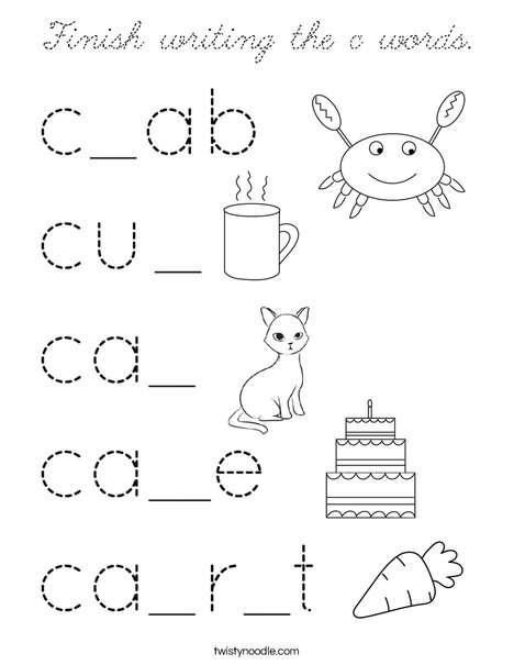 Finish writing the c words. Coloring Page