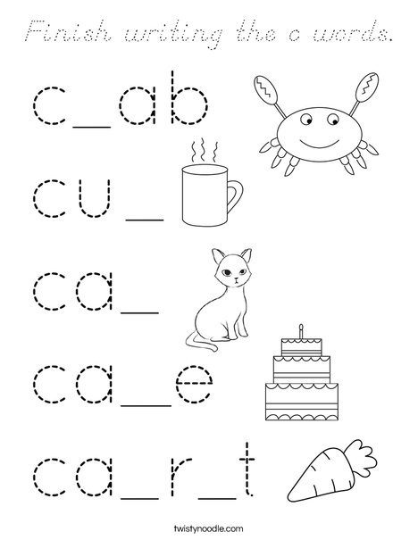 Finish writing the c words. Coloring Page
