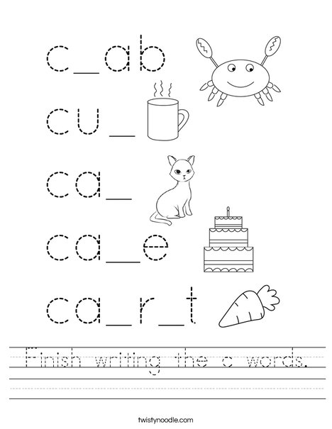 Finish writing the c words. Worksheet