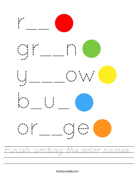 Finish writing the color names. Worksheet