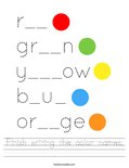 Finish writing the color names. Worksheet