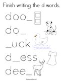 Finish writing the d words Coloring Page