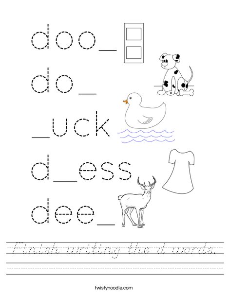 Finish writing the d words. Worksheet