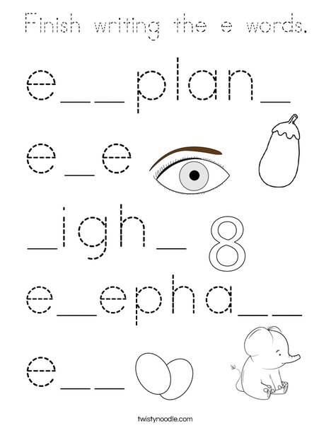 Finish writing the e words. Coloring Page