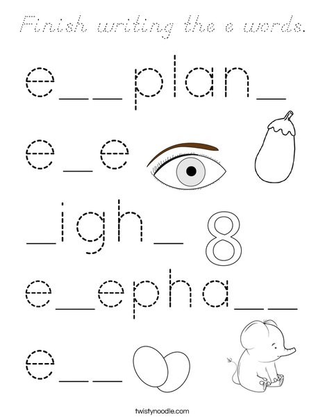 Finish writing the e words. Coloring Page