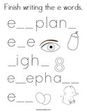 Finish writing the e words Coloring Page
