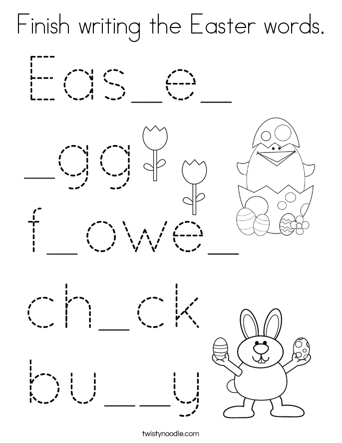 Finish writing the Easter words. Coloring Page