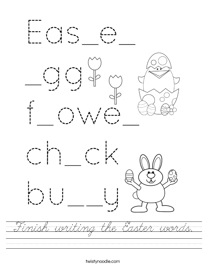 Finish writing the Easter words. Worksheet