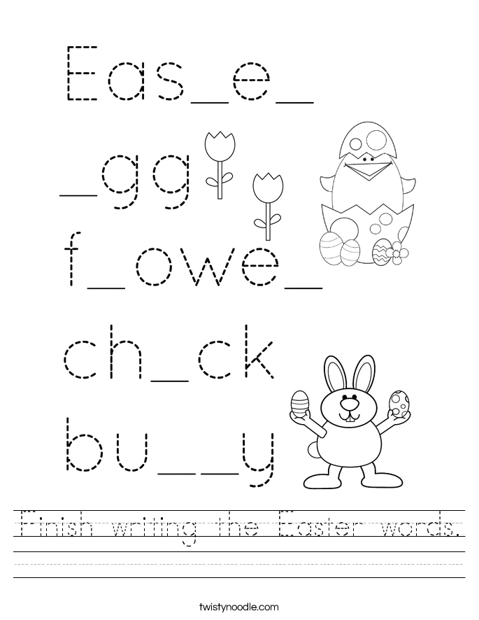 Finish writing the Easter words. Worksheet