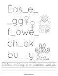 Finish writing the Easter words. Worksheet