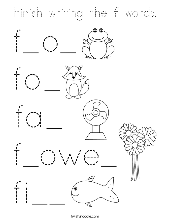 Finish writing the f words. Coloring Page