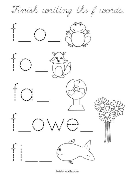 Finish writing the f words. Coloring Page