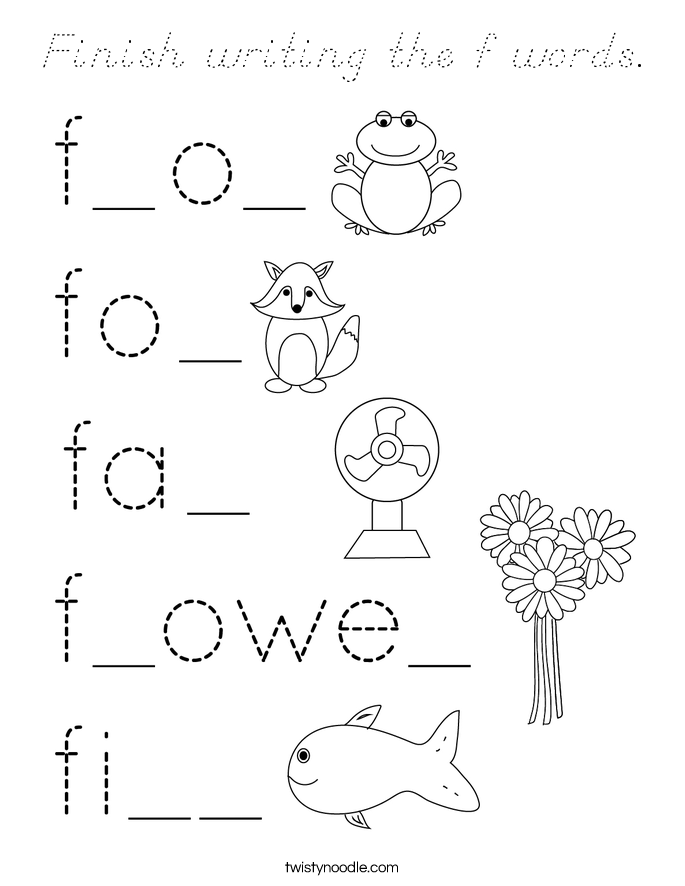 Finish writing the f words. Coloring Page