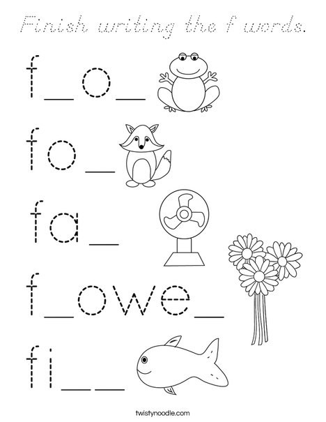 Finish writing the f words. Coloring Page