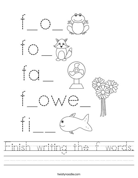 Finish writing the f words. Worksheet