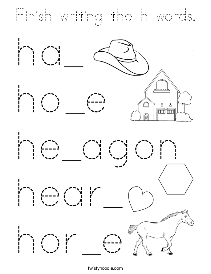 Finish writing the h words. Coloring Page