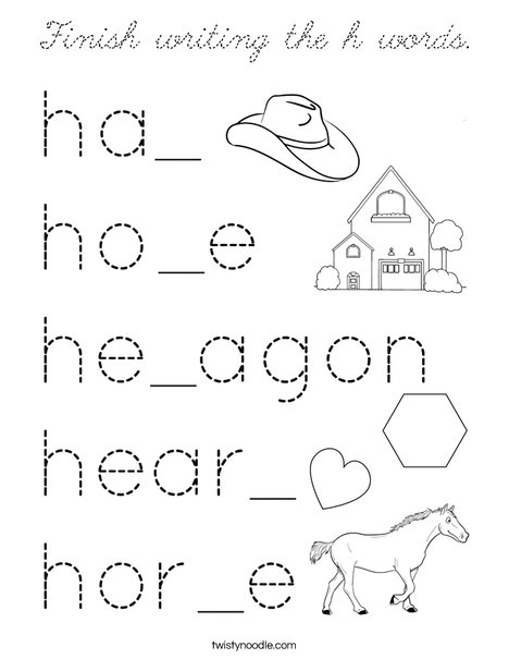 Finish writing the h words. Coloring Page