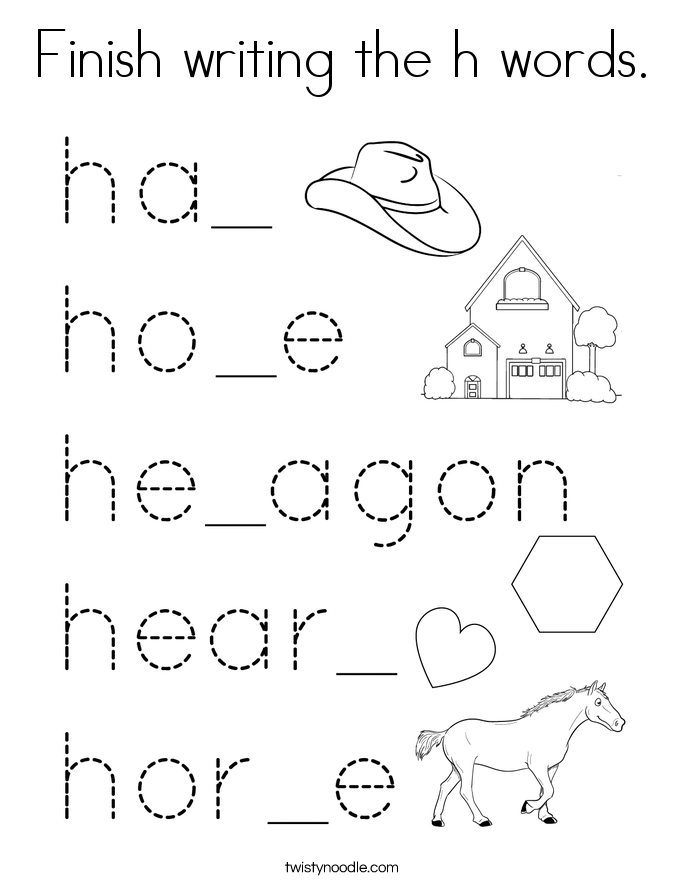 Finish writing the h words. Coloring Page