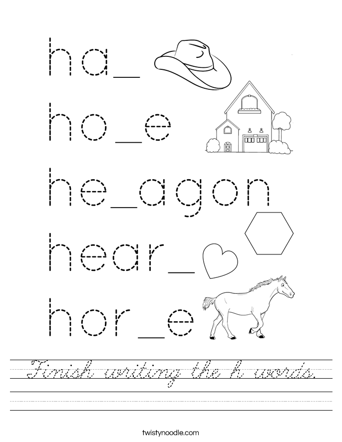 Finish writing the h words. Worksheet