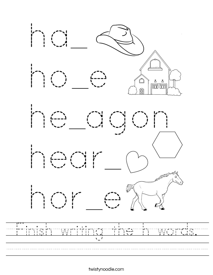 Finish writing the h words. Worksheet
