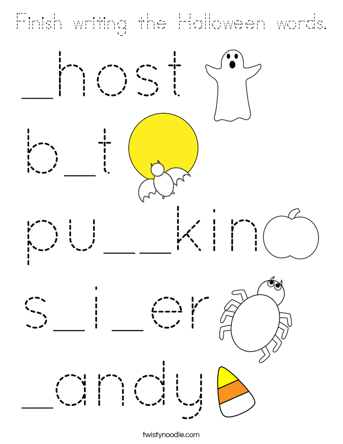 Finish writing the Halloween words. Coloring Page