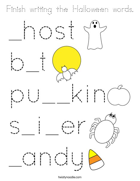 Finish writing the Halloween words. Coloring Page
