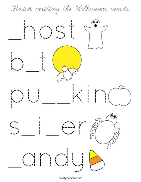 Finish writing the Halloween words. Coloring Page