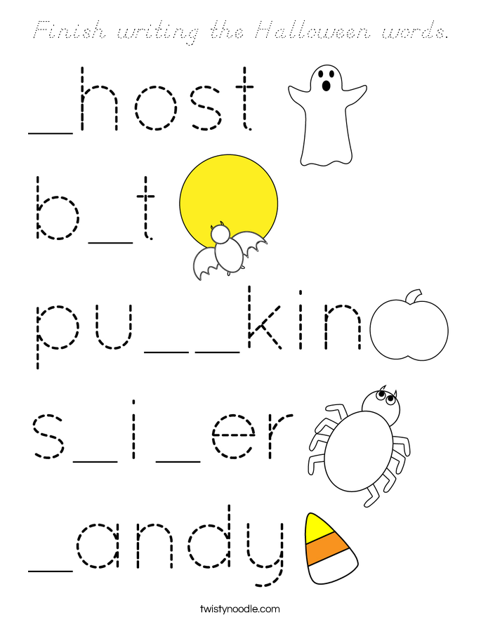 Finish writing the Halloween words. Coloring Page