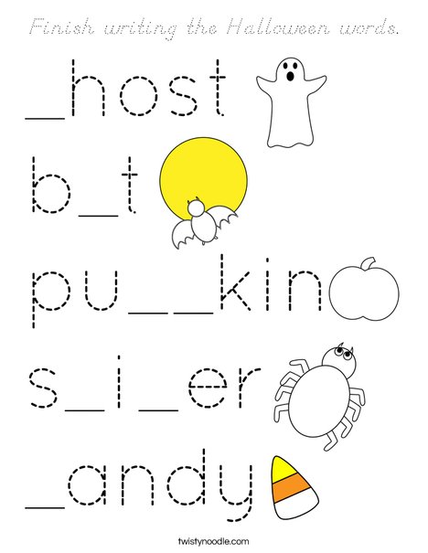 Finish writing the Halloween words. Coloring Page