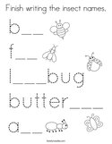 Finish writing the insect names Coloring Page