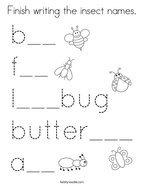 Finish writing the insect names Coloring Page