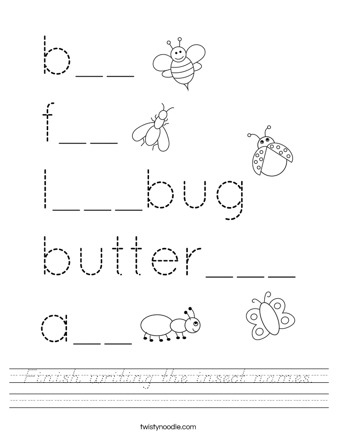Finish writing the insect names. Worksheet