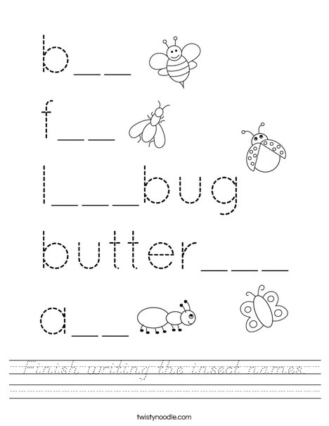 Finish writing the insect names. Worksheet