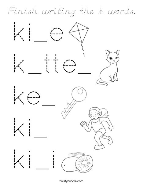 Finish writing the k words. Coloring Page