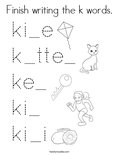 Finish writing the k words. Coloring Page